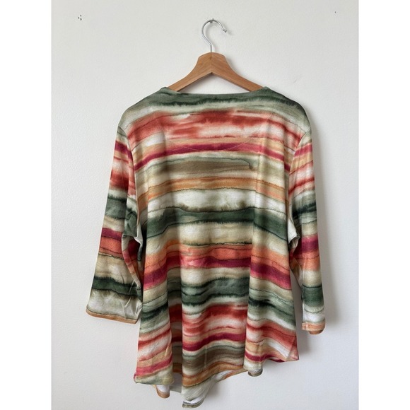 New - Women's - Alfred Dunner Watercolor Stripe Tee – Olive Multi – XL - Picture 4 of 5